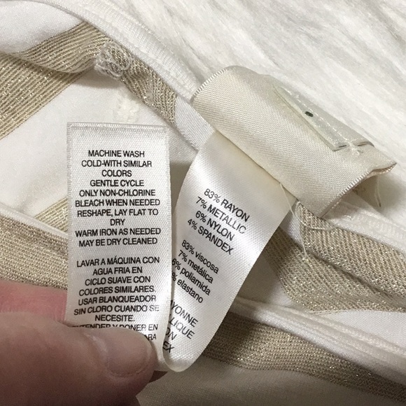 Chico’s Shimmer Striped Tee, Ecru/Gold, 2 - Picture 7 of 9